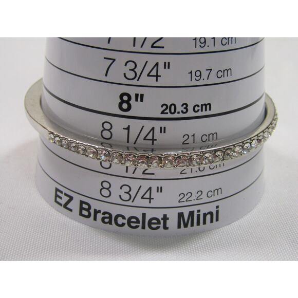 Silver Tone Clear Rhinestone Bangle Wrist Bracelet 8 1/4 Y2K Minimalist Neutral - Picture 6 of 6